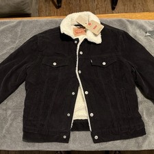 Levi's Trucker Jacket EX-Boyfriend Black Corduroy with Sherpa NWT Womens Size M