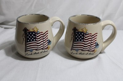 2 ~ 12 oz, Home & Garden Party Stoneware Patriotic Mugs, LAND THAT I LOVE