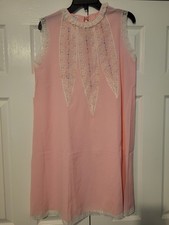 VTG 70s EVE STILLMAN HAND EMBROIDERED NIGHT GOWN PINK WOMENS S