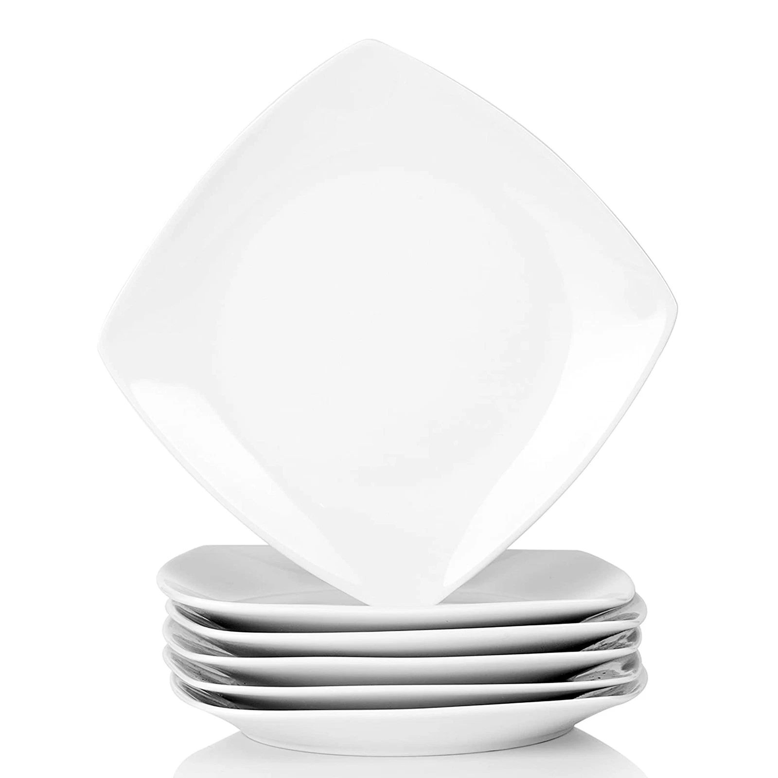 MALACASA Side Plates, 6.5 Ivory White Porcelain Square Dessert Plates Set of ...