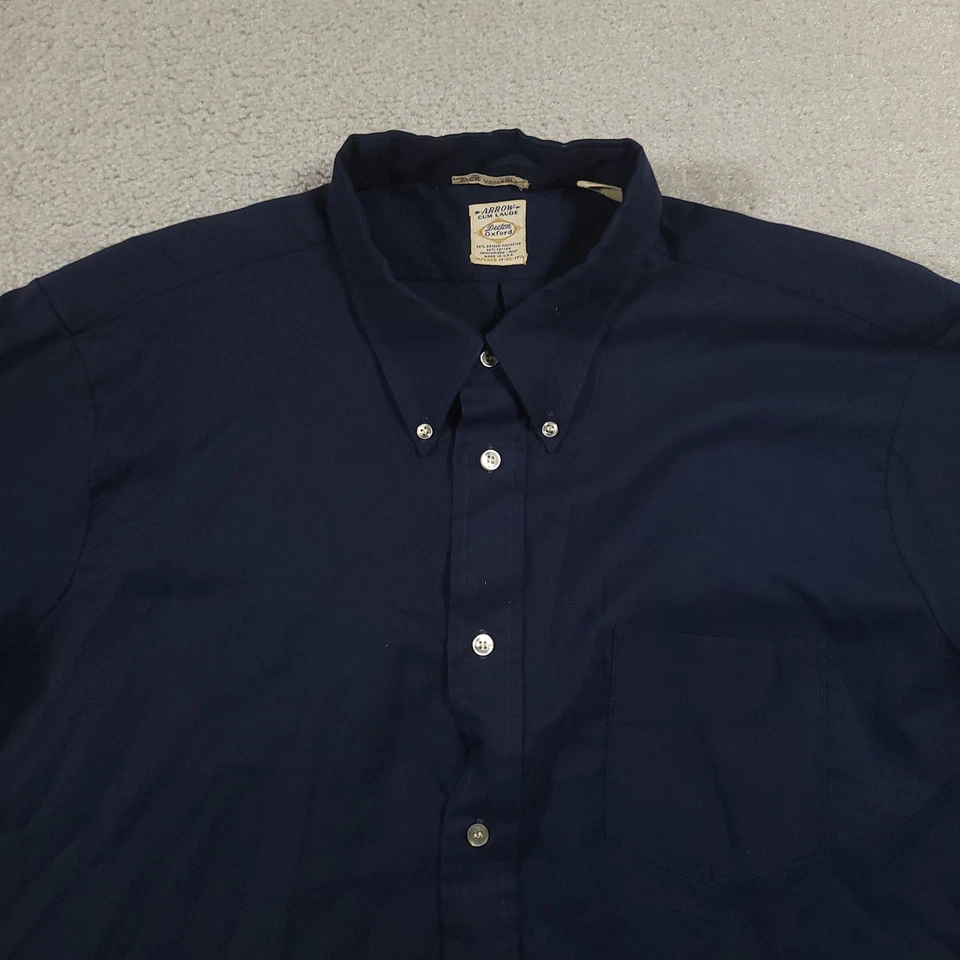 Vintage Arrow Cum Laude Shirt Mens XL Blue Button Up Short Sleeve Oxford 70s USA - Image 3 of 4