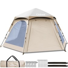 Camping Tents Pop Up Hexagonal Tent Easy Setup Instant PU Coated Polyester Fa...