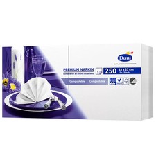 Duni Premium 33cm 3-Ply 250 Pack White Paper Napkins Suitable for All Occasions