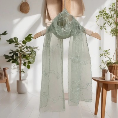 Casual Retro Women's Lace Scarf Long Embroidered Flower Sunscreen Shawl Korean V