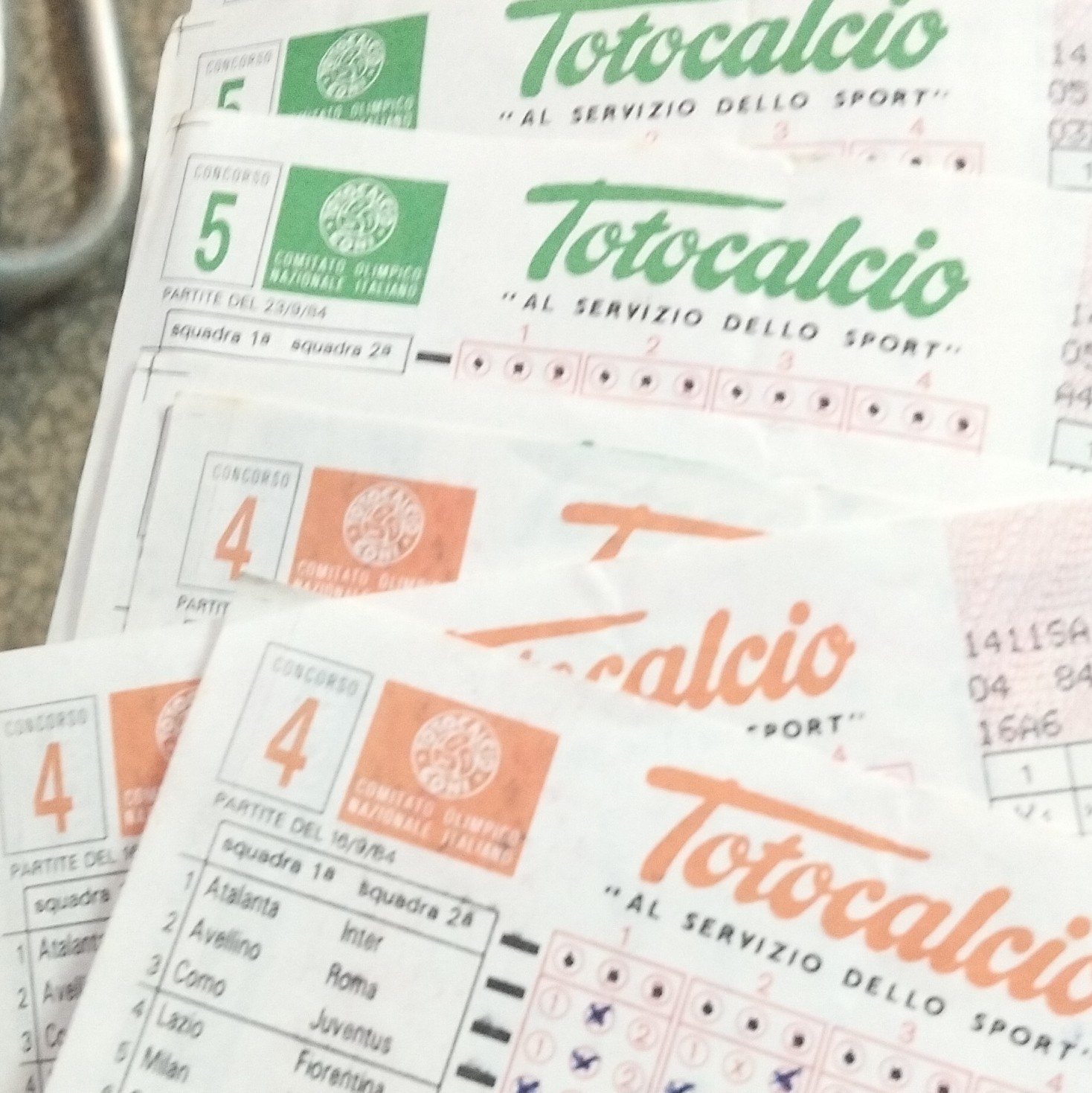 Lotto schedine Totocalcio vintage concorsi 4-5 16 9 84 23 09 84