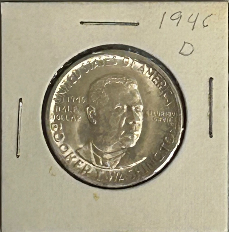 1946 Booker T Washington Silver 1/2 Dollar in Cardboard Holder - D Mint