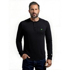 NWT John Deere Mens Waffle Knit Henley Shirt Long Sleeve Pocket Black Large