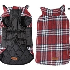Kuoser Warm Dog Coat, Reversible Dog Jacket British Style Plaid Winter Coat, L