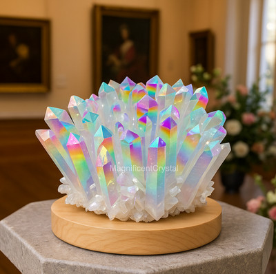 500G Rainbow Angel Aura Crystal Geode Multicolor Cluster Mineral Specimen Decor
