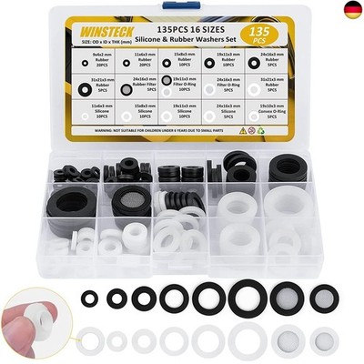 135 Stücke 16 Größen Dichtungsringe Set, Schlauch Unterlegscheiben Gummi Fl