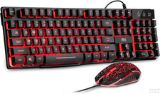 Wired Keyboard Mouse Combo LED Backlit Mechanical Feel Office Gaming Set