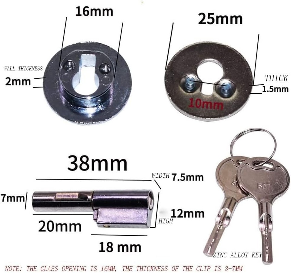 Glass Lock Sliding Glass Door Lock with Key Display Case Locks Suitable ...