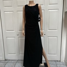 Evening Gown Maxi Black Formal Dress Sequin Wrap Waist Womens Sz.14 Sleeveless