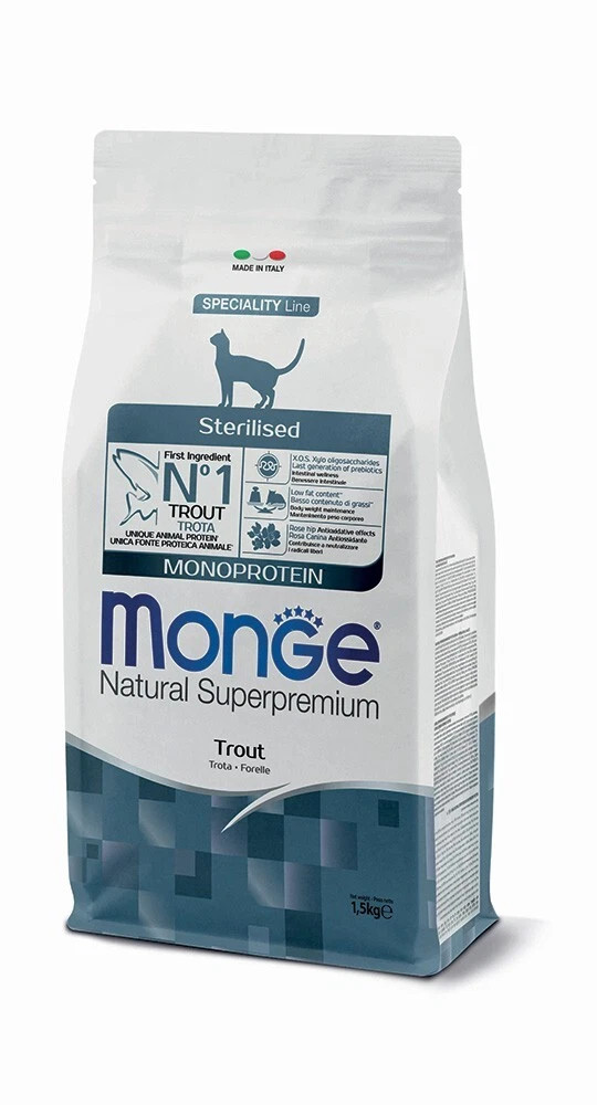 Monge Natural Superpremium Monoprotein per gatti adulti sterilizzati Trota 1,5 kg - Immagine 3