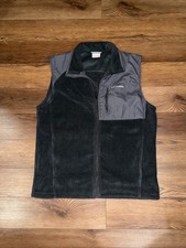 Columbia Black Mixed Media Fleece Vest Full Zip Size Medium EUC Free Shipping