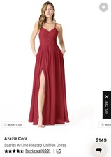 AZAZIE CORA A-Line Pleated Chiffon Dress Scarlet Sz 2 Slit/ Pockets