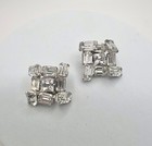 Vintage EISENBERG Geometric Rhinestone Cluster Clip Earrings Silver Tone — photo 2