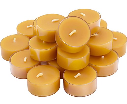 Natural Beeswax Tea Candles, 20 Pack Handmade Beeswax Candles, Clear Cup, Gre...