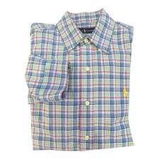Ralph Lauren Shirt Mens Small Blue Plaid Long Sleeve Button Down Yellow Pony