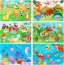 Wooden Jigsaw Puzzles for Kids Ages 3-5 Year Old, 6 Pack 30 Pieces Kids Puzzles