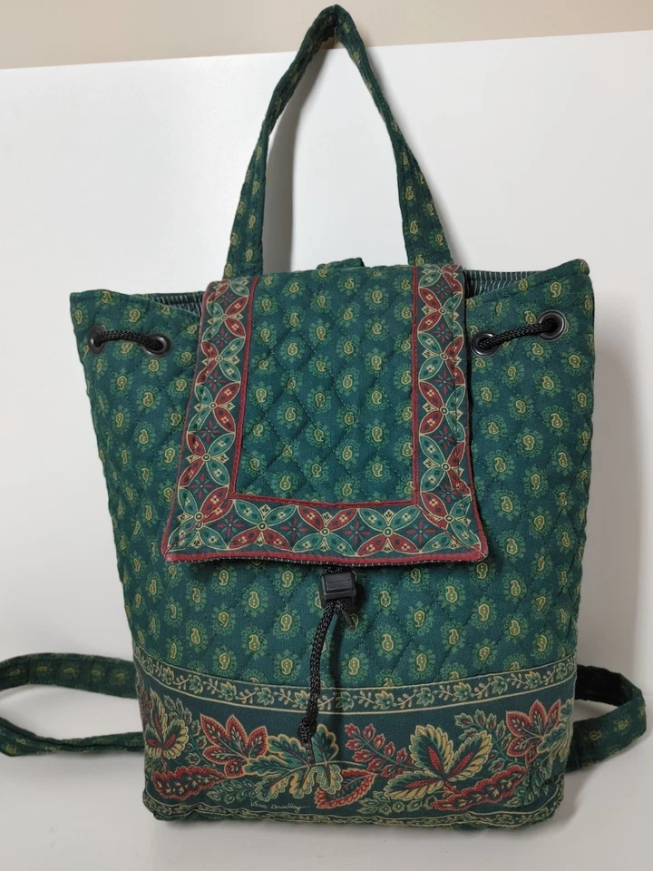 Mochila/Ruk Sak Verde De Colección Vera Bradley Dibujo Cuerda Como Nueva Hecha en EE. UU. Foto 2 de 4