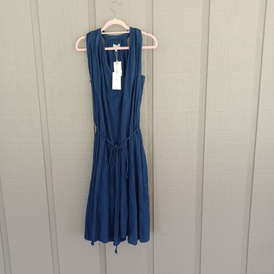 Mille Marilyn Belted Sleeveless Cotton Midi Dress Size S Women Pocket In Indigo