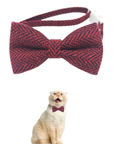 Chic burgundy woven stripe breakaway bow tie collar for cats and small dogs