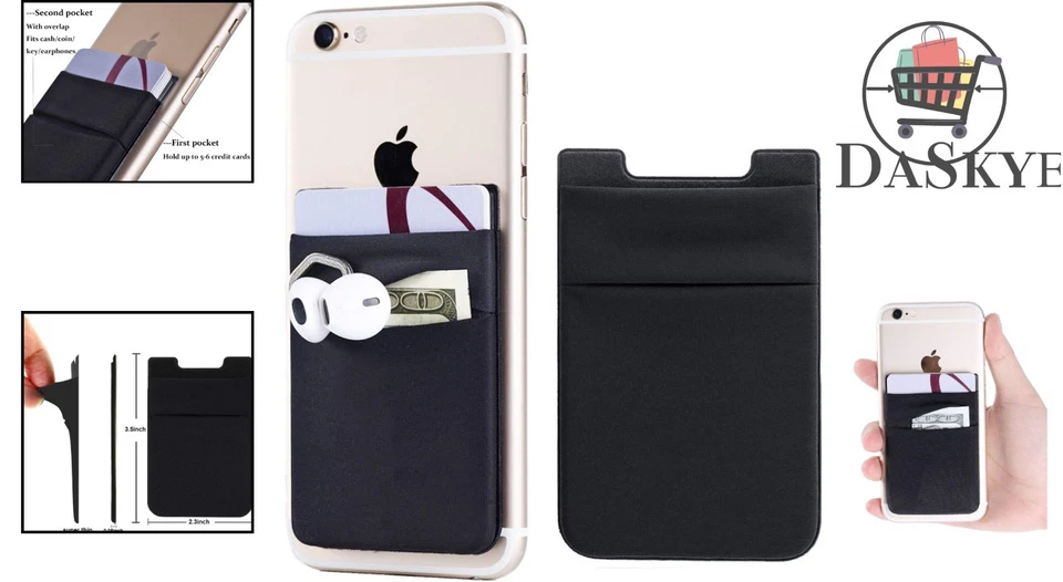 Double Pocket Adhesive Card Holder Sleeve - Stylish Spandex for iPhone & Android - Image 2 of 4