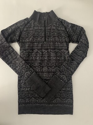Lululemon Black Gray Quarter Zip Long Sleeve Thumbhole Top 4 High Neck EUC