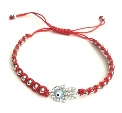 925 massiv Sterling Silber Hamsa Evil Eye Armband - Pulsera de Buena Suerte - SRC1