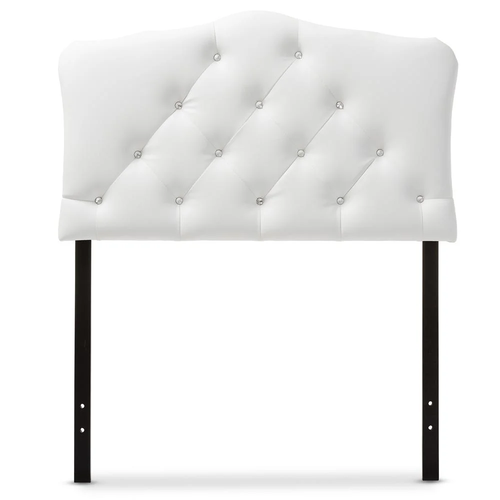 Twin Upholstered Headboard White Faux Leather Tufted Scalloped Design - Picture 5 of 9