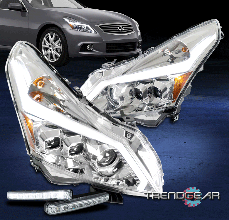 For 2010-2013 G37 Sedan LED Tube Projector Chrome Headlights