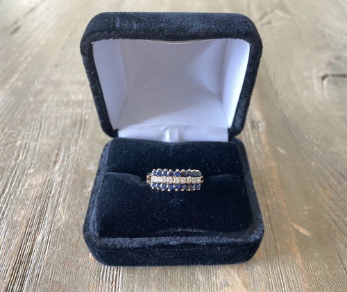 Vintage 14k Gelbgold Saphir & Diamant Pyramidenring 27 Steine insgesamt Größe 8 1/4