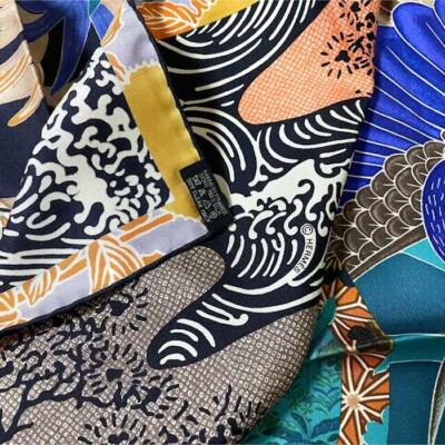 Hermes Scarf Stole Ex Libris En Kimonos Japanese Animal Silk Woman