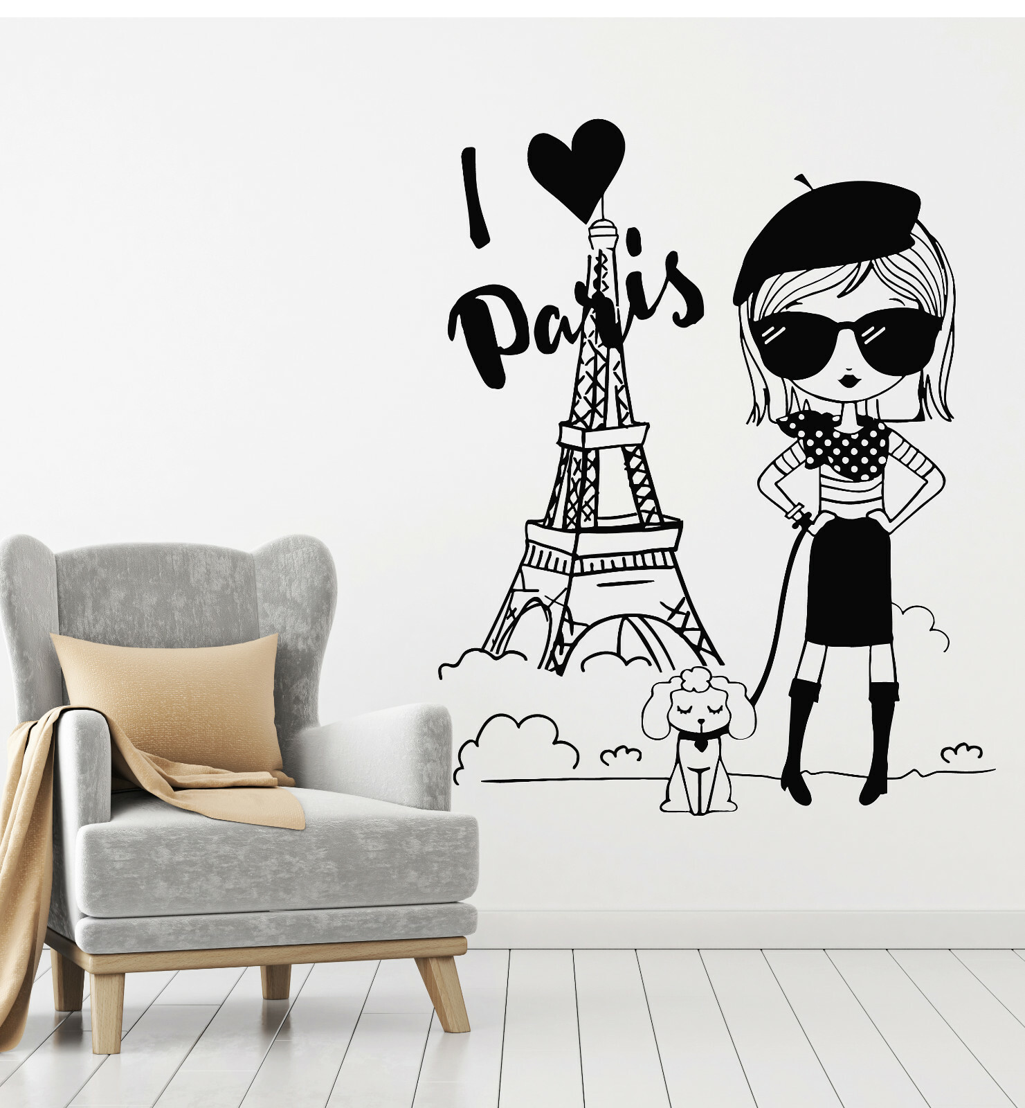 Vinyl Wall Decal Love Paris Eiffel Tower French Fashion France Stickers