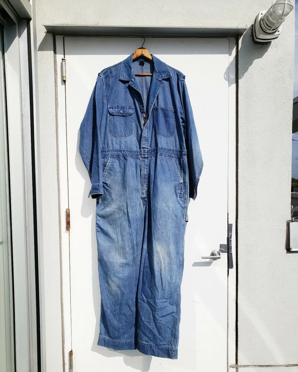 Vtg 50s Big Mac Denim Coveralls Chore Work Workwear Selvedge Indigo Sz 44