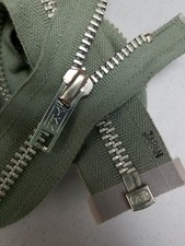 Vtg."YKK JAPAN"Lt.Olv.COTTON ZIPPER 5Metal ALUMINUM 21.5inch SEPARATING Jacket 