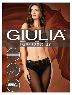 Giulia Impresso 40 Den Strumpfhose mit Spitzenbund  Größe S Farbe Nero