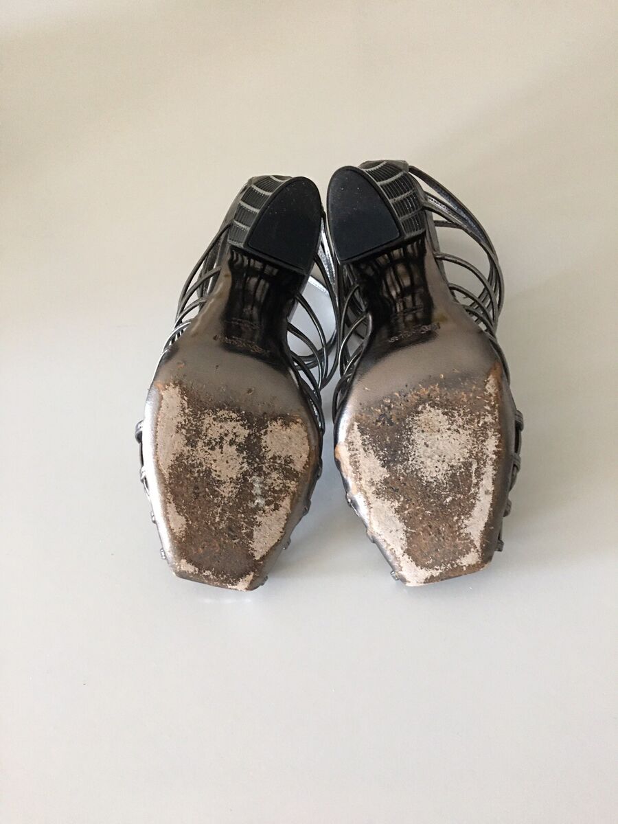 YSL YVES SAINT LAUREN SILVER LEATHER CAGE HEEL ANKLE BOOTS YSL YVES SAINT LAUREN SILVER LEATHER CAGE HEEL ANKLE BOOTS