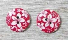 flower round wood sewing buttons 2 holes 3/4 inch white red  #14