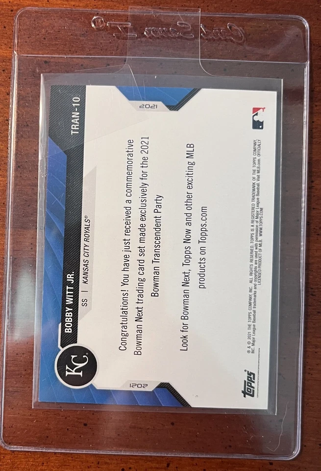 2021 Bowman Transcendent Collection VIP Party Next /100 Bobby Witt Jr #TRAN-10 - Image 2 of 2