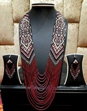 Handmade Seed Bead American Style Boho Beaded Necklace Earring set Turquoise