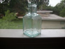 SMALL SIZE ONE ROOM SCHOOLHOUSE SHAPED AQUA INK BOTTLE 1890S ERA