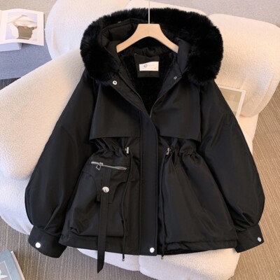 Lady Thick Hoodie Parka Jacket Winter Thermal Fleece Lined Coat Faux Fur  Collar