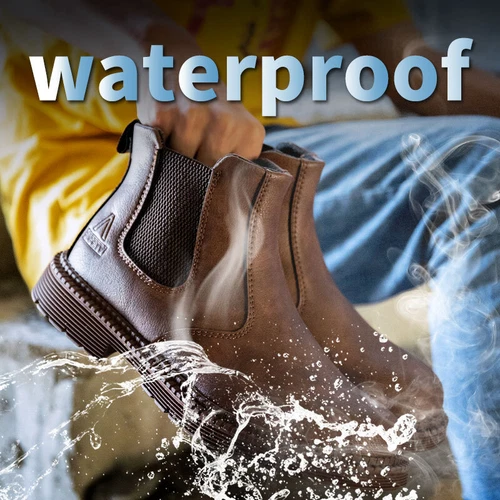 Women Men Leather Brown Safety Boots Work Shoes Steel Toe SlipOn Water Resistant - Bild 9 von 31