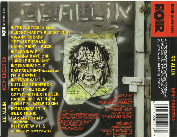 CD Punk GG Allin Res-Erected CD, Comp 1999 Punk (M / NM or M-) | eBay
