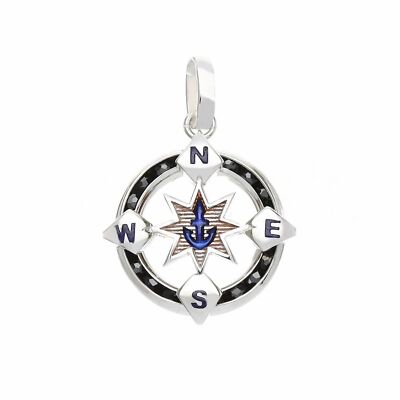 18K Gold Pendant with Anchor and Compass Rose from Mens - Handmade in Italy!