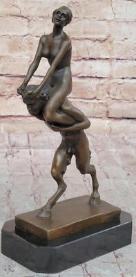 FEMALE  SATYR, FRANZ BERGMAN SIGNED BRONZE FIGURINE GROUP HAND MADE DECOR ART