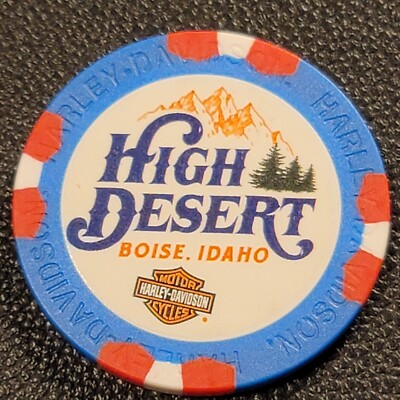 HIGH DESERT HD ~ IDAHO (Blue/Red Wide Print - Design 1) Harley Poker Chip