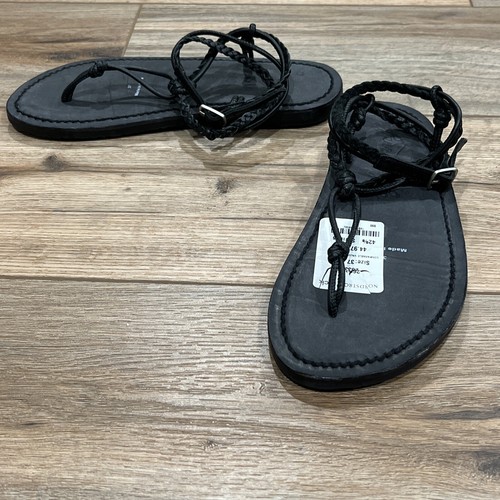 FREE PEOPLE Sandals Caroline Cali Black Braided Strap Skinny US 7 /37 Boho TREND